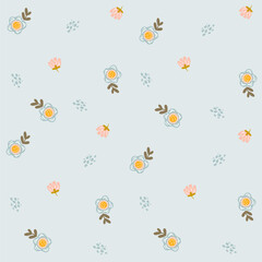Fototapeta premium Little cute flowers, seamless pattern with vector hand drawn illustrations 