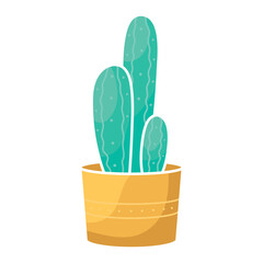 Beautiful home cactus. Indoor plant in a pot. Simple minimalistic flat illustration for sticker design, seed packaging, flower shop logo. Cute clipart for prints