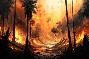 Wildfire disaster in forest - obrazy, fototapety, plakaty