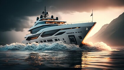 Luxury superyacht sailing in the sea. Generative AI