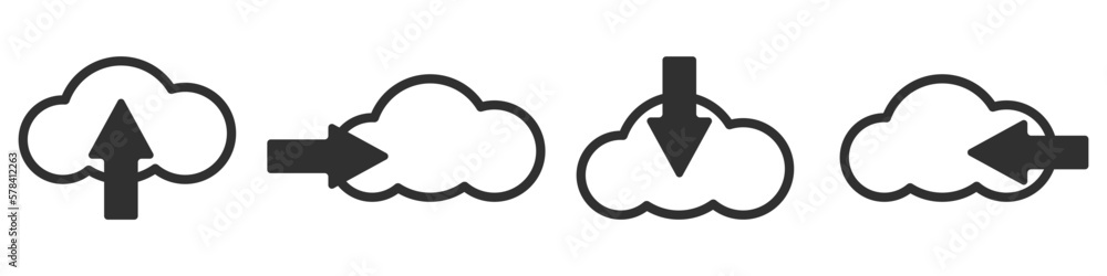 Poster arrow in the cloud vector. set of arrows in cloud contours vector. different direction arrows vector