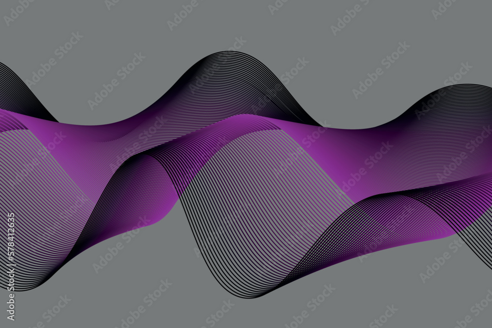 Poster purple wave lines on black background. fluid abstract background.suitable for landng page and comput