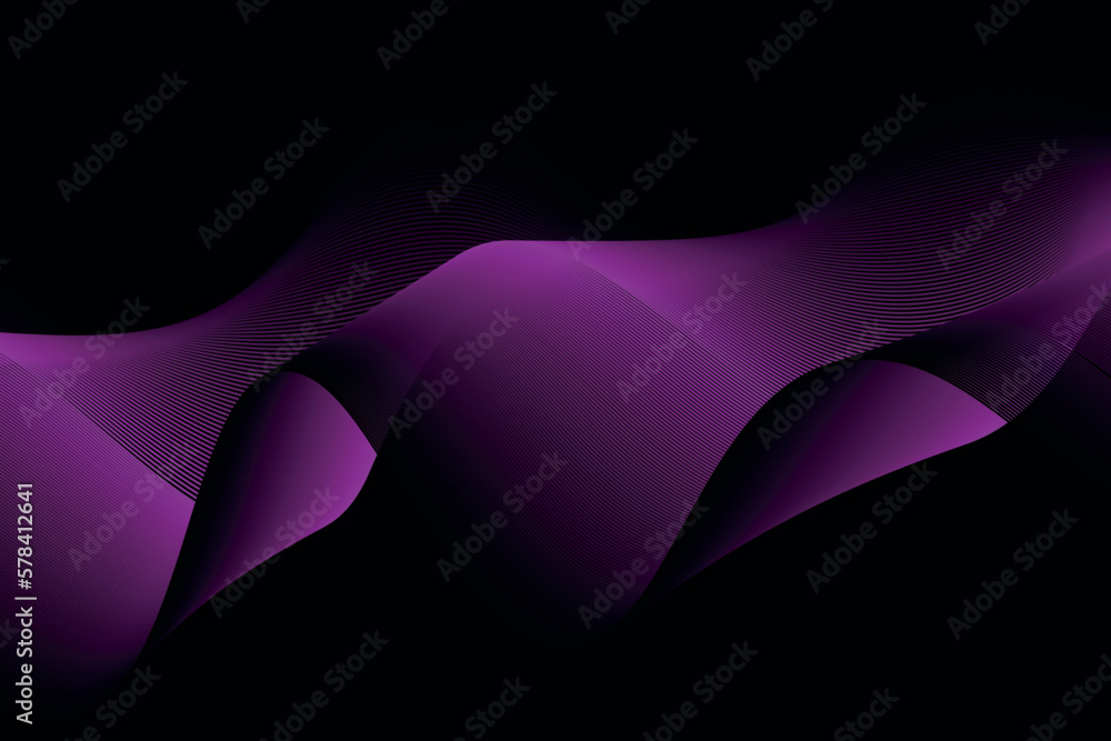 Poster purple wave lines on black background. fluid abstract background.suitable for landng page and comput