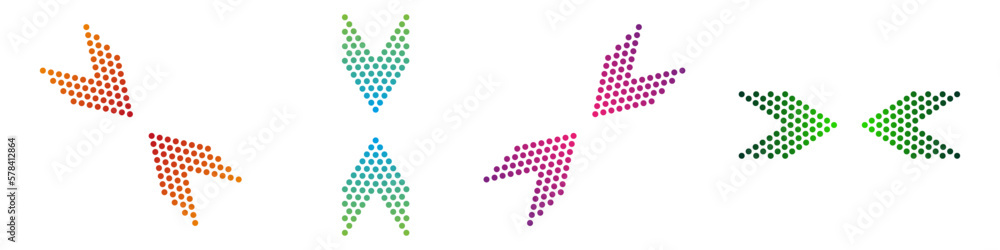 Poster colored arrows with halftone effect vector. a set of arrows pointing at each other vector.