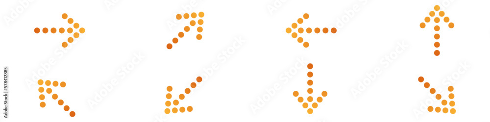 Poster set of yellow arrows in different directions vector. set of yellow-hot vector arrows. 8 positions ar