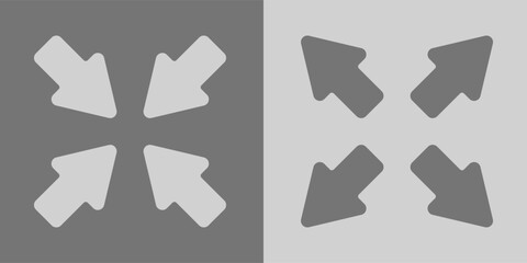 Gray arrows vector. Arrows in and out vector. A set of arrows on a gray background.
