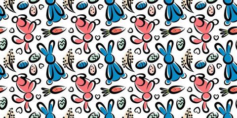 Linear Pattern with bunnies and carrots for Easter