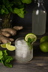 Moscow Mule Cocktail Isolated on White Background. A Moscow mule is a cocktail made with vodka, spicy ginger beer, and lime juice. Selective focus.