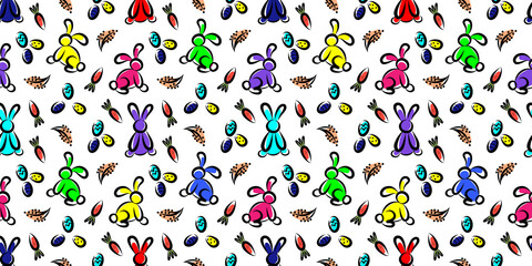 Obraz premium Linear Pattern with bunnies and carrots for Easter