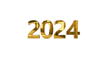 2024 Happy New Year in Gold numbers 3d rendering 3d Illustration
