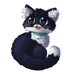 Cute black cat, hand drawn digital art
