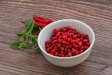Red pepper seeds in the bowl