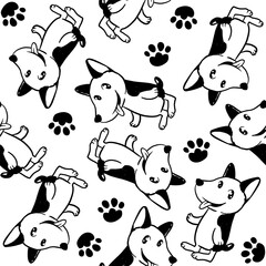 Cute puppy, vector hand drawn illustrations, seamless pattern with animal character
