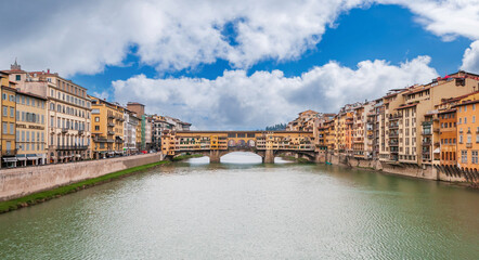 Arno river banks and Ponte Vecchio in Florence, Tuscany in Italy