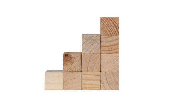 stacked empty wooden cubes isolated with transparent background, png