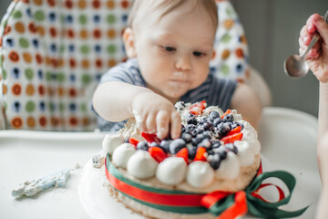 baby and cake birthday one year old