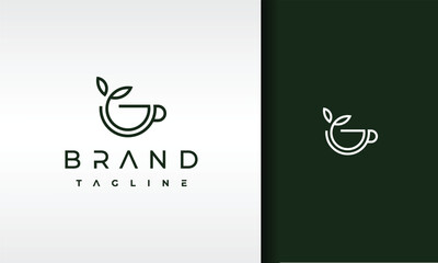 cup leaf line logo - obrazy, fototapety, plakaty