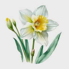 Narcissus flower. Watercolor illustration of a beautiful daffodil. Generative AI art.