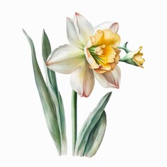 Narcissus flower isolated on white background. Watercolor illustration of a beautiful daffodil. Generative AI art.