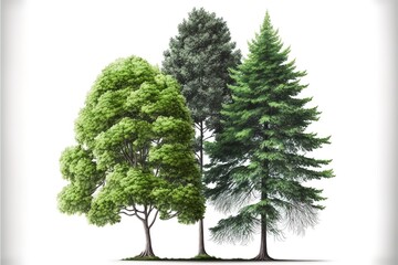 Trees in the forest are isolated on white background. with clipping path
