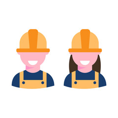 Repair service man and woman worker logo. Mechanic workshop. Vector illustration set.