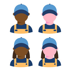 Set of repair service workers avatars. Mechanic workshop icons. Vector illustration. 