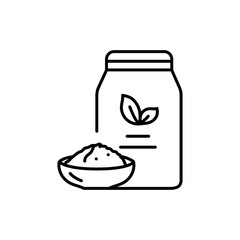 Soy flour in a package black line icon. Organic vegan product