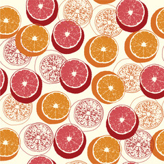 Sliced Oranges Red and Orange Seamless Repeat Pattern for all kinds of fabrics, clothing, wallpapers, bedsheet, covers and backdrops. Tropical Fruity Print in bright vibrant colors