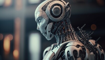 a humanoid robot made of white material, realistic and detailed, by AI