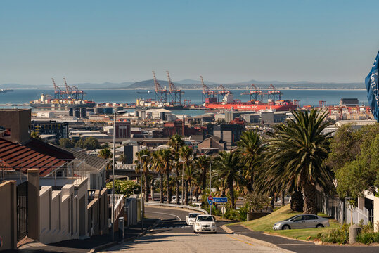 Cape Town, South Africa. 2023,Overview of the Port of Cape Town from the suburbs of  the mother city.