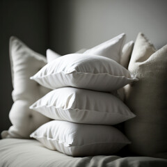 decorative light pillows made of natural fabrics to decorate the home and create coziness.  generative AI