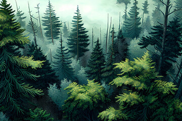 Fototapeta premium Fern leaves in the forest. Generative AI.