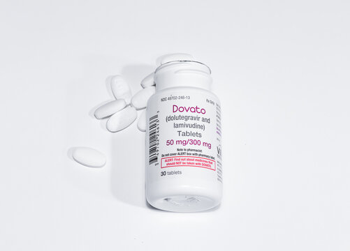 Bottle of Dovato, a medication used to treat hiv.