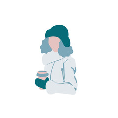 Abstract woman with take out drink vector illustration.