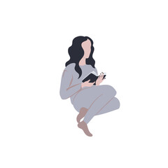 Abstract woman reading book cozily vector illustration.