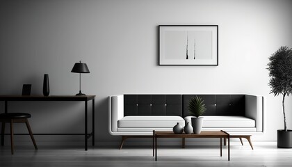 a living room with a couch and a table in a digital rendering. Generative AI