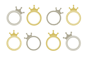 Set of Round Decorative Border Frames with Crown. Circular frameworks divider calligraphic.