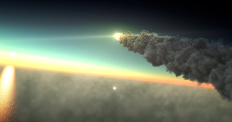3d rendering, intercontinental missile fired overseas, Aerial view - obrazy, fototapety, plakaty