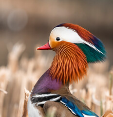 kolorowy portret kaczki mandarynki profil tęczowy - obrazy, fototapety, plakaty
