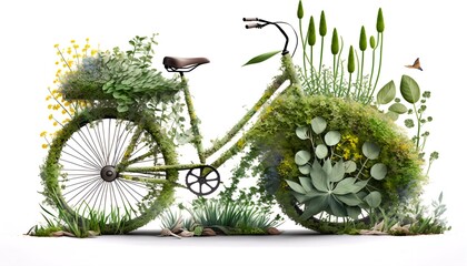 Bicycle made of green leaves, concept of green transport