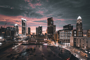 Fototapeta na wymiar Photo of a downtown Charlotte in North Carolina.