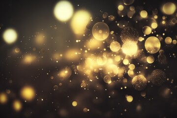 Generative AI illustration of Christmas background featuring a golden holiday abstract with glitter and defocused