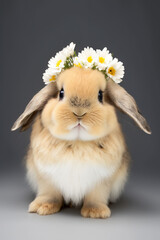 Adorable small rabbit with flower, Colorful background. Generative AI