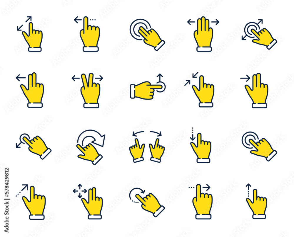 Poster touchscreen gesture line icons. hand swipe, slide gesture, multitasking icons. touchscreen technolog