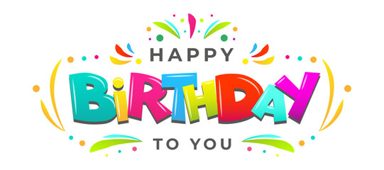 Birthday bright colored text congratulatory with a colored frame on a white background