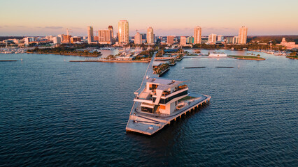 The St. Petersburg Pier, officially known as the St. Pete Pier during sunrise.