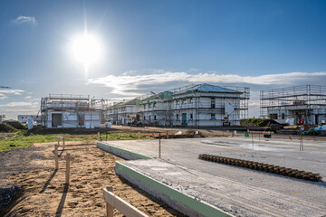 Naklejka premium Neubaugebiet mit Fundament Bodenplatte