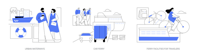 Ferry boat abstract concept vector illustrations. - obrazy, fototapety, plakaty