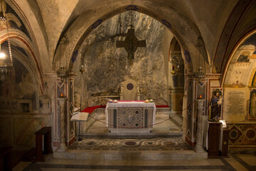 Closeup of apse of upper church in the Monastery of San Benedetto, or Sanctuary of the Sacro Speco....