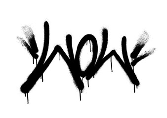 Sprayed wow font graffiti with overspray in black over white. Vector illustration.